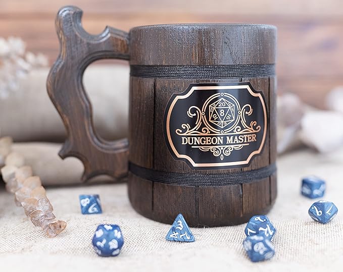 Gift for DM. Dungeon Master Beer Mug. Wooden Beer Stein. Dungeon and Dragons Mug. Dungeon Master Stein. D&D Gift. Best Gift. Wooden Beer Mug. Gamer Gift Beer Tankard K145