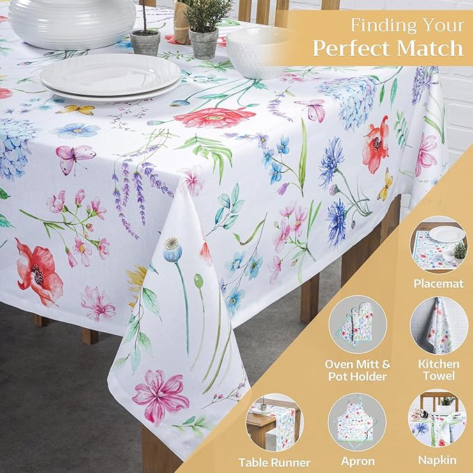 Maison d' Hermine Table Cloth Rectangle Table 100% Cotton 70 x 90 Inches Tablecloth Reusable Decorative for Dining Room Farmhouse Home Valentines Day Decorations Spring Summer - Just Floral