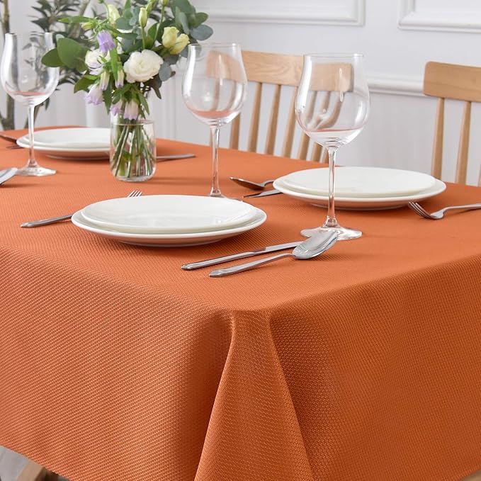 maxmill Jacquard Square Tablecloth Waterproof Spillproof Wrinkle Resistant Soft Textured Table Cloth for Dinner and Party Washable Polyester Fabric, Indoor and Outdoor Use, 60 x 60 Inch, Rust