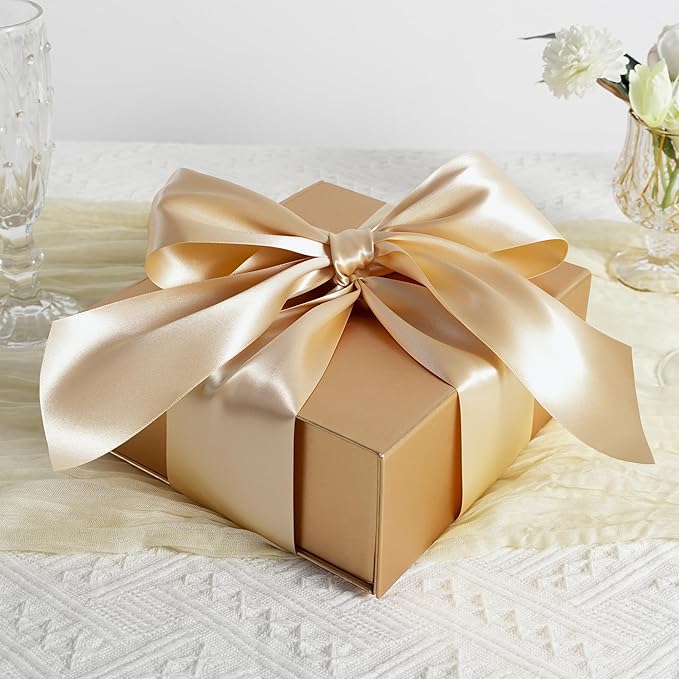 MEEDEE Champagne Satin 3 Inch Ribbon Lux Double Faced Satin Ribbon by 10 Yards Champagne Gold Ribbons Christmas Ribbons for Christmas Tree, Weddings, Flower Bouquet