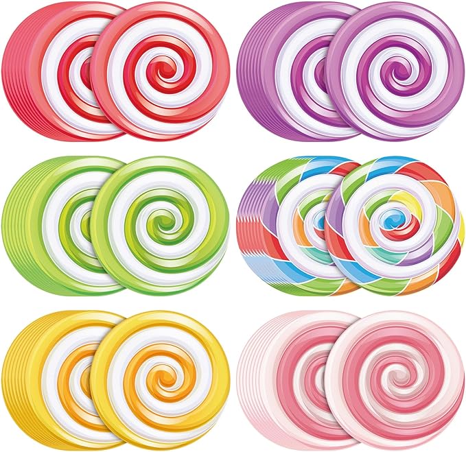 Hoolerry 54 Pcs Candy Themed Paper Placemat Disposable Party Candy Decorations Colorful Lollipop Candy Dinner Placemat for Birthday Baby Shower Party Supplies, 10 Inch