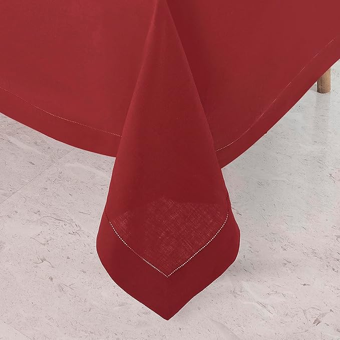 D'Moksha Homes Red Linen Tablecloth 60 x 108 Inch - 100% Pure Linen Red Table Cloth for Rectangle Tables - Classic Hemstitch, Machine Washable Tablecloth for Valentines, Spring