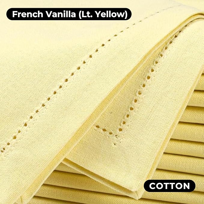 Bedding Craft Cotton Cloth Dinner Napkins Set of 12 – 18x18 French Vanilla Hemstitched – Machine Washable Fabric Napkins for Thanksgiving, Christmas, Weddings & Everyday Dining