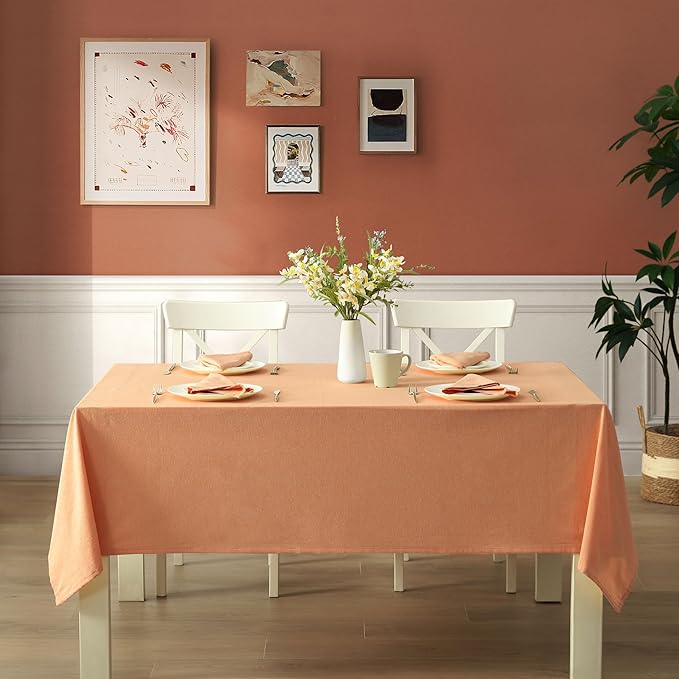Spring & Easter Holiday Charleston Kankambram Orange 60 x 102 inch Rectangle Fabric Tablecloth, Cotton Table Cover for Indoor Outdoor Dining, Machine Washable Solid Color Tablecloths for Everyday Use