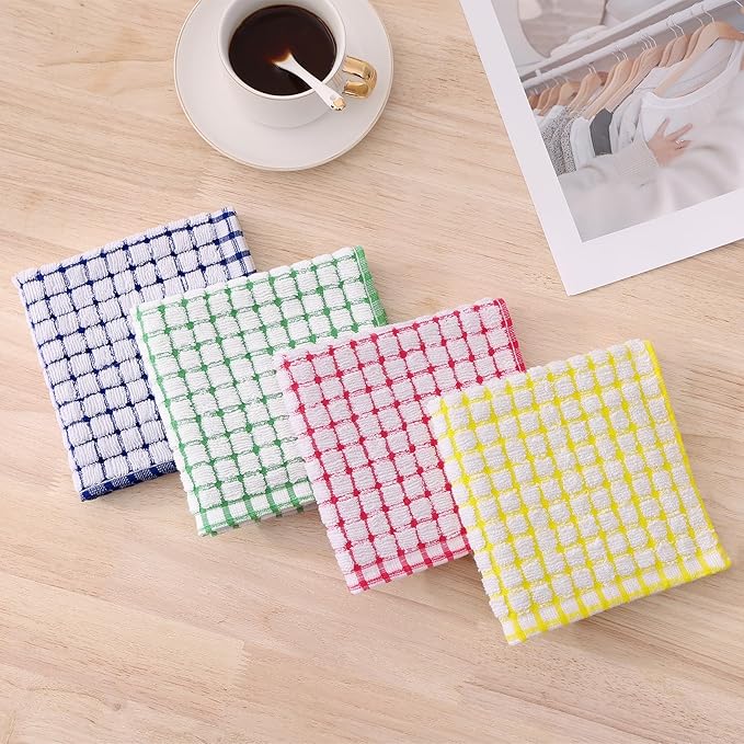 Kitinjoy Cotton 12 Pack Terry Kitchen Dish Cloths, 12 x 12 Inches Super Soft and Absorbent Dish Rags, Quick Drying Dish Towels for Washing Dishes, Red