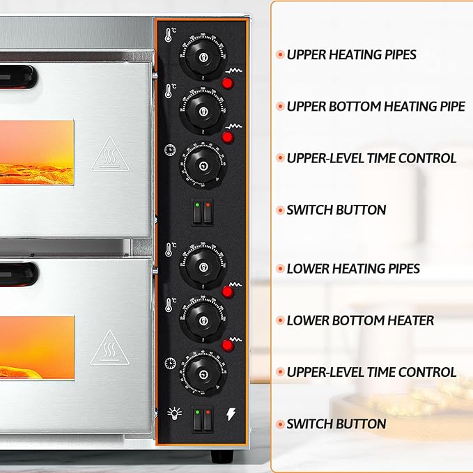 Shikha Commercial Countertop Pizza Oven 16 inch, Double-Layer Electric Pizza Maker Machine with Stone, Timer Stainless Steel Pizza Cooker for Restaurant Home use 110V