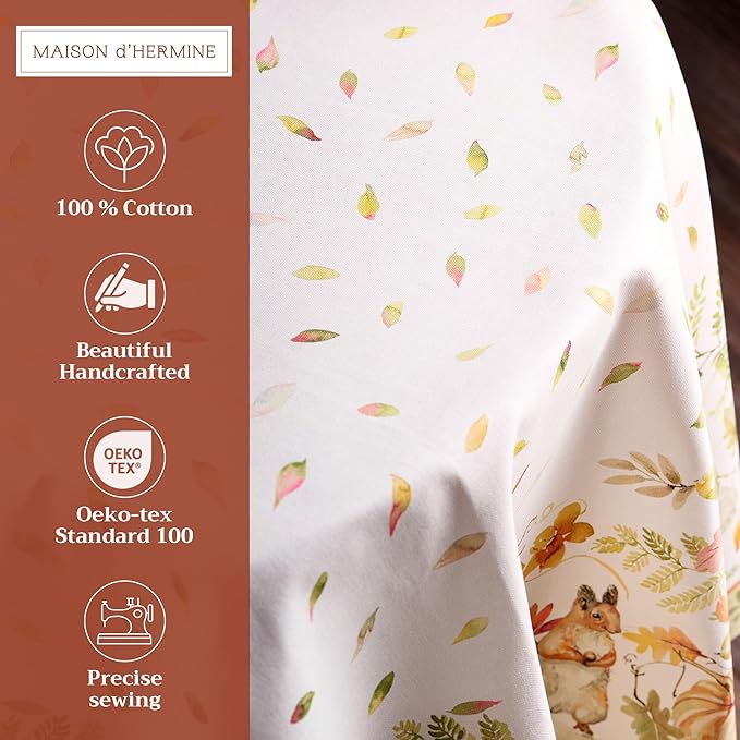 Maison d' Hermine Table Cloth Round Table 100% Cotton 69 Inches Fall Tablecloth Reusable Everyday Use for Thanksgiving Christmas Decorations Dining Farmhouse Party (Pumpkin Passion)