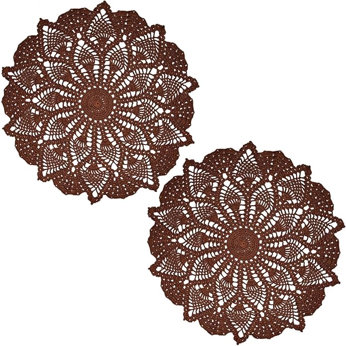 BIBITIME Lace Tablecloth Doily Handmade Crochet Placemat Women Vase Mat Kitchen Table Runner (2PCS- 18 in to 20 in, Coffee)