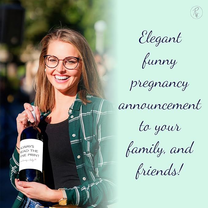 Always Read the Fine Print ● SET of 5 ● GENDER NEUTRAL Pregnancy Announcement Wine Labels, Baby Announcement Wine Label, We are Pregnant, Pregnancy Reveal, Alternative to Card WATERPROOF (Minimalist)