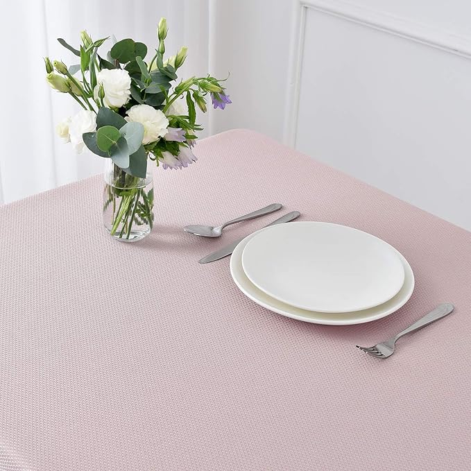 maxmill 2 Pack 60 x 84 Inch Dusty Pink Textured Rectangle Tablecloth Water Resistant Wrinkle Free Spillproof, Soft Jacquard Table Cloth for Banquet Parties Holiday Dinner, Indoor and Outdoor Use