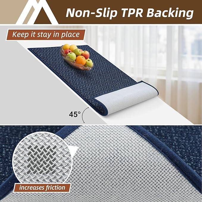 COSY HOMEER Kitchen Rugs 20"x32" Non-Slip Kitchen Mats for Floor Absorbent Stain Resistant Kitchen Floor Mat Machine Washable Rugs for Kitchen,Hallway,Sink,Navy Blue