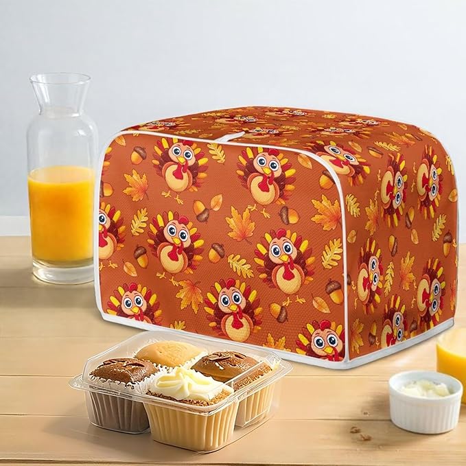 Doojoayie Cute Turkey Toaster Cover Kitchen Decor Dust Proof Oven Cover 4 Slice Bread Maker Protector Kitchen Toaster Protection Thanksgiving Decorations
