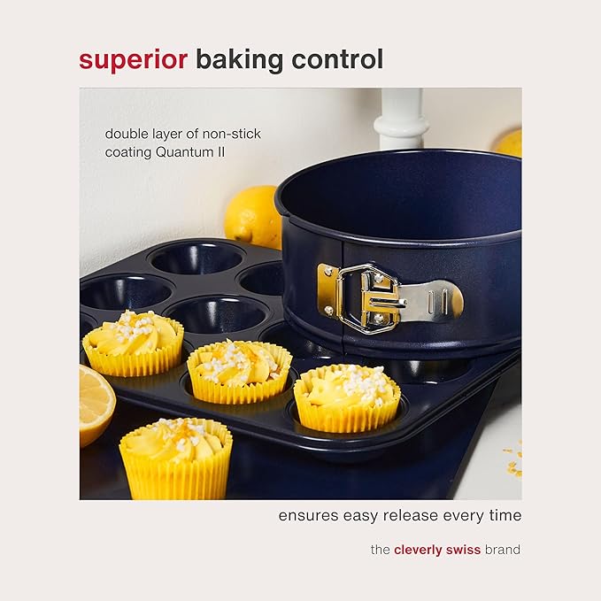 Zyliss E980200 Non-Stick 12 Hole Muffin Tin | Carbon Steel | Dark Blue | Baking Tins/Yorkshire Puddings/Mini Cake/Small Cakes | Dishwasher Safe | 5 Year Guarantee