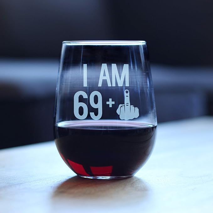 69 + 1-70th Birthday Stemless Wine Glass for Women & Men - Cute Funny Wine Gift Idea - Unique Personalized Bday Glasses for Mom, Dad, Friend Turning 70 - Drinking Party Decoration