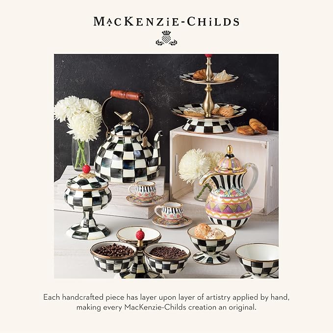 MACKENZIE-CHILDS Enamel Saucer, Small Enamel Plate for Teacups, Black-and-White Courtly Check
