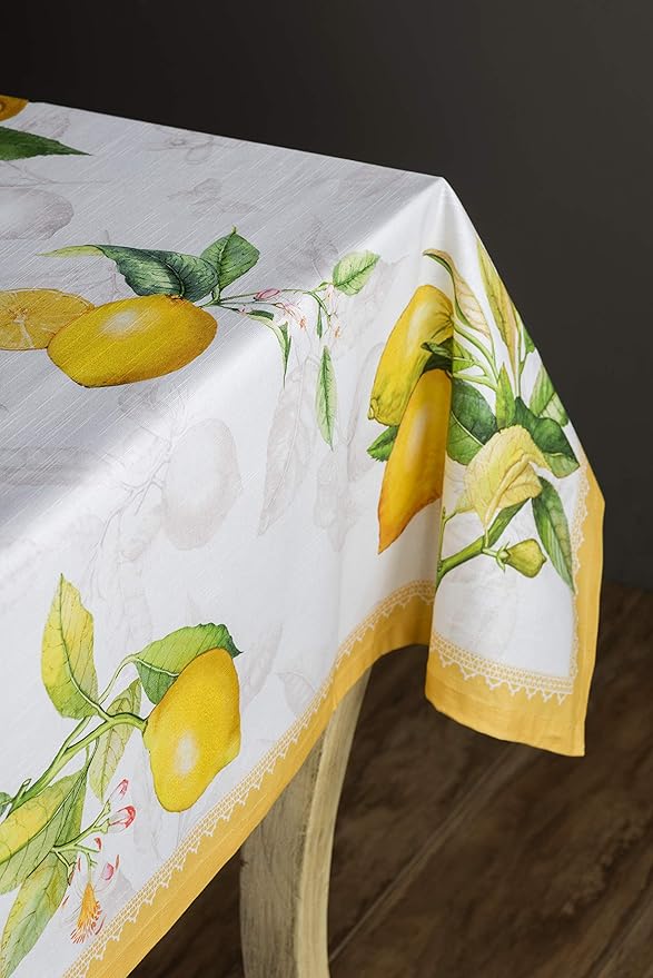 Maison d' Hermine Table Cloth Square Table 100% Cotton 60 x 60 Inches Tablecloth Reusable Decorative for Dining Room Farmhouse Home Valentines Day Decorations Spring Summer - Limoncello