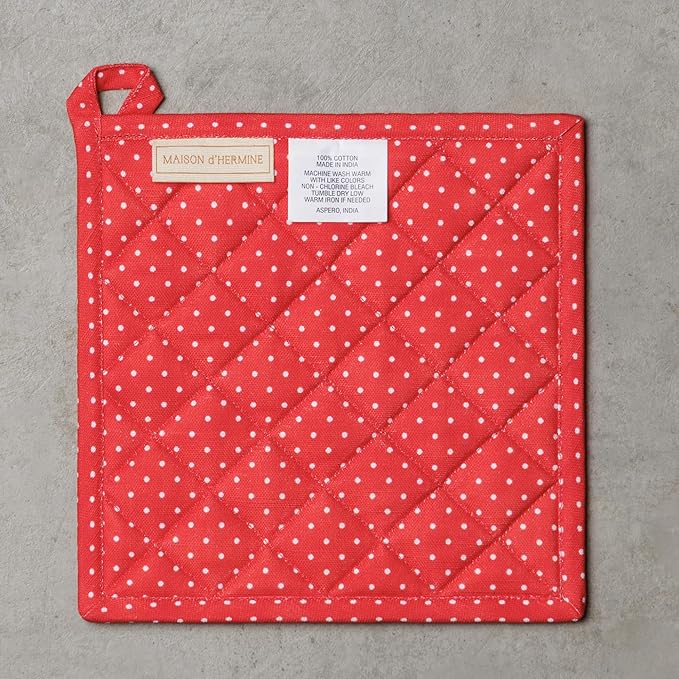 Maison d' Hermine Pot Holders Set 100% Cotton Heat Resistant Potholders 8" x 8" Hot Pads with Loop BBQ, Cooking, Baking, Grilling, Kitchen, Handling Hot Pans Spring/Summer (Pack of 2,Vintage Floral)