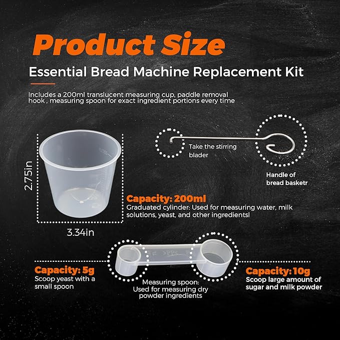 Bread Maker Machine Spare Parts – BPA-Free PP Measuring Cup with Paddle Removal Hook & Measuring Spoon for Precise Baking (200ml, Translucent)
