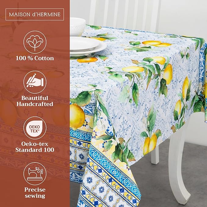 Maison d' Hermine Table Cloth Rectangle Table 100% Cotton 60 x 108 Inches Tablecloth Reusable Decorative for Dining Room Farmhouse Home Valentines Day Decorations Spring Summer - Citrus