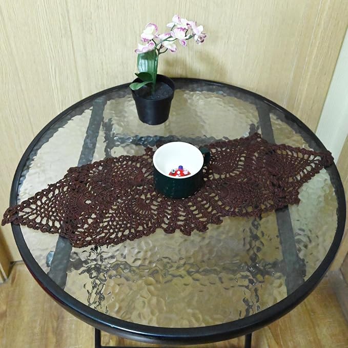 BIBITIME Crochet Lace Table Doilies Eyes Flower Doily Kitchen Vase Place Mats (7 in x 21 in,Pack of 2PCS, Style02-Coffee)