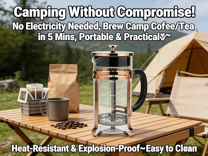 French Press Coffee Maker 34 oz, 304 Stainless Steel Double Mesh Filter, Borosilicate Glass, Heat-Resistant, BPA-Free, Large Capacity for Family & Office, Great Gift