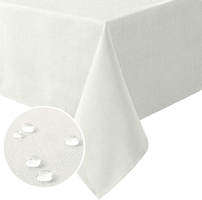 H.VERSAILTEX Linen Textured Table Cloths Square 60 x 60 Inch Premium Solid Tablecloth Spill-Proof Waterproof Table Cover for Dining Buffet Feature Extra Soft and Thick Fabric Wrinkle Free, Ivory