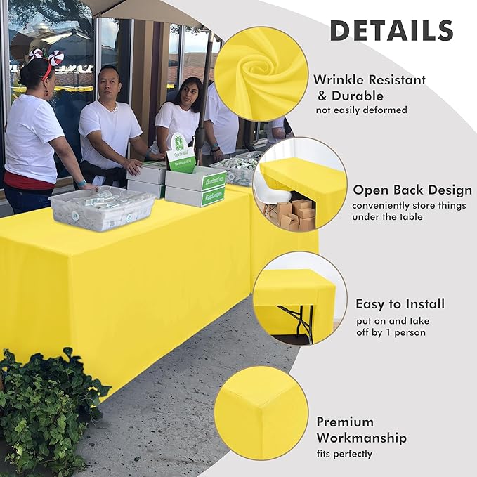 Nasitos 2 Pack Yellow Tablecloth Rectangle Fitted for 4 Foot-Open Back Tablecloth Fabric Washable and Wrinkle Resistant Table Cover for Trade Show, Parties, Banquet, Buffet, Baby Shower