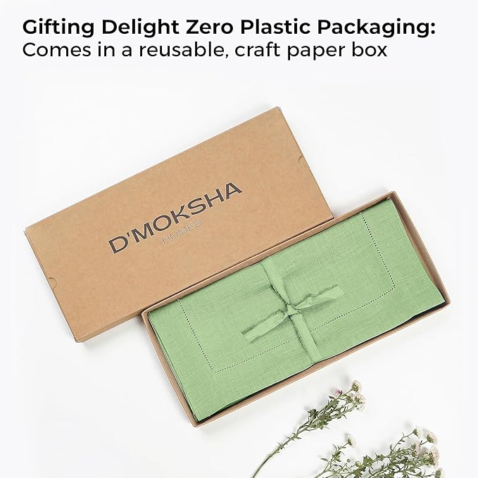 D'Moksha Homes Linen Sage Green Table Runner 72 Inches Long - 100% Pure Linen Hemstitch Table Runner 14 x 72 Inch for Dresser, Dining, Spring, St Patricks Day, Easter - Classic Hemstitch