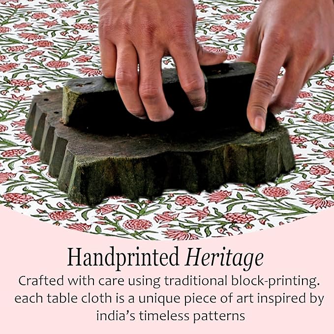CPC Round Tablecloth- Cotton Indian Block Print Tablecloth -Handmade Printed Washable Cotton Table Cloth - Spring/Summer, Wedding Table Cover - Red Garnet 110 Inches
