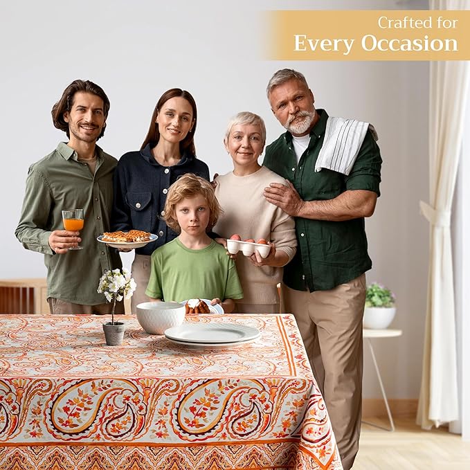 Maison d' Hermine Table Cloth Rectangle Table 100% Cotton 60 x 90 Inches Fall Tablecloth Reusable Everyday Use for Thanksgiving Christmas Decorations Dining Farmhouse Party (Palatial Paisley)