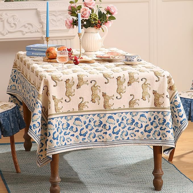 patdrea Designer Linen Rectangular Table Cloth,Vintage Leopard Animal Soft Breathable Tablecloth,Fall Dacorative Cover for Kitchen Dining,Christmas,Parties,Holiday,Thanksgiving,55"x87"-from