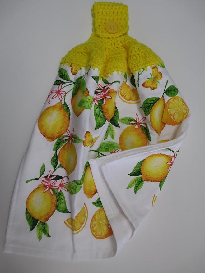Crocheted FULL Towel Lemons, Lemons, Lemons Kitchen Towel with Bright Yellow Yarn