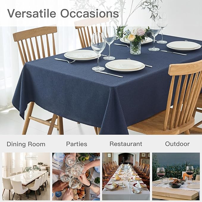maxmill Rectangle Linen Texture Tablecloth Stain Proof Waterproof Wrinkle Free Washable Dining Table Cloth Wipeable Fabric Table Cover for Dining Room Farmhouse Tablecloths, 60 x 120 Inch, Navy Blue
