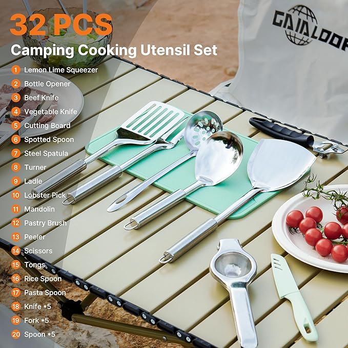 Portable Camping Cooking Utensils Set, Camp Kitchen & Campfire Cooking Equipment, RV Essentials, Camper Must-Haves Accessories, Outdoors Cookware, Christmas Stocking Stuffers Gifts