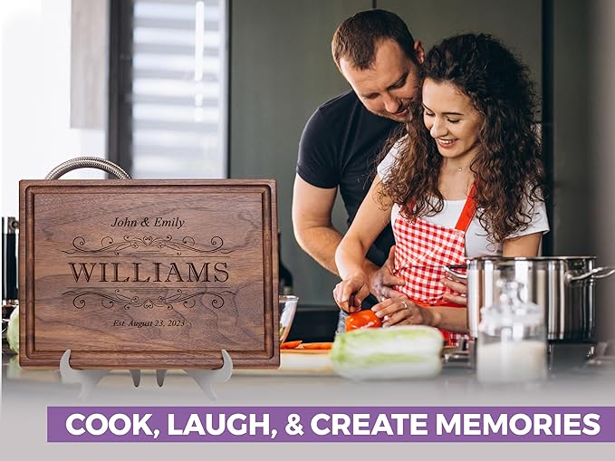 Straga Personalized Cutting Board-Custom Engraved Charcuterie Board-Best Wedding Gift Idea for Couples 2026, Newlyweds-Anniversary,Housewarming,Handcrafted in USA-Premium Walnut,Mahogany Hardwood 002
