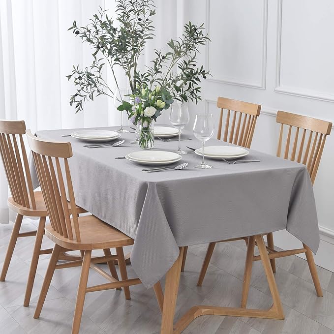 maxmill Jacquard Square Tablecloth Stain Resistant Spillproof Wrinkle Free Washable Soft Table Cloth, Decorative Fabric Table Cover for Dining Room, Indoor and Outdoor Use, 52 x 52 Inch, Light Grey