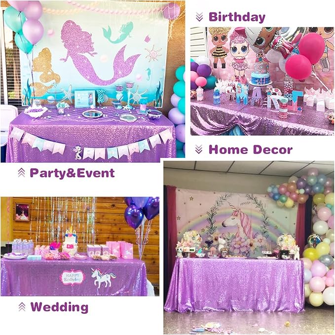 Eternal Beauty Lavender Tablecloth, 90x156 Inch Sequin Rectangle Table Cover for Cake Dessert Exhibition Party Birthday Events