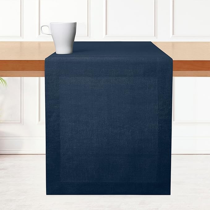 D'Moksha Homes Linen Table Runner 36 Inches - 100% Pure Linen Navy Blue Small Table Runner 14 x 36 Inch for Dresser, Coffee Tables, Easter - Machine Washable