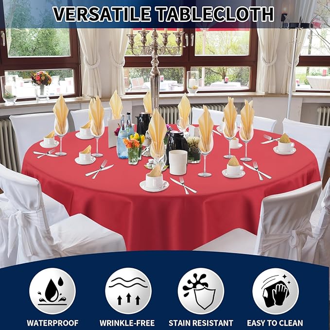 PureFit 6 Pack Round Red Table Cloths 120 Inch for Round Tables, Stain and Wrinkle Resistant Table Linens for Home Use, Wedding, Party, Banquet and Camping