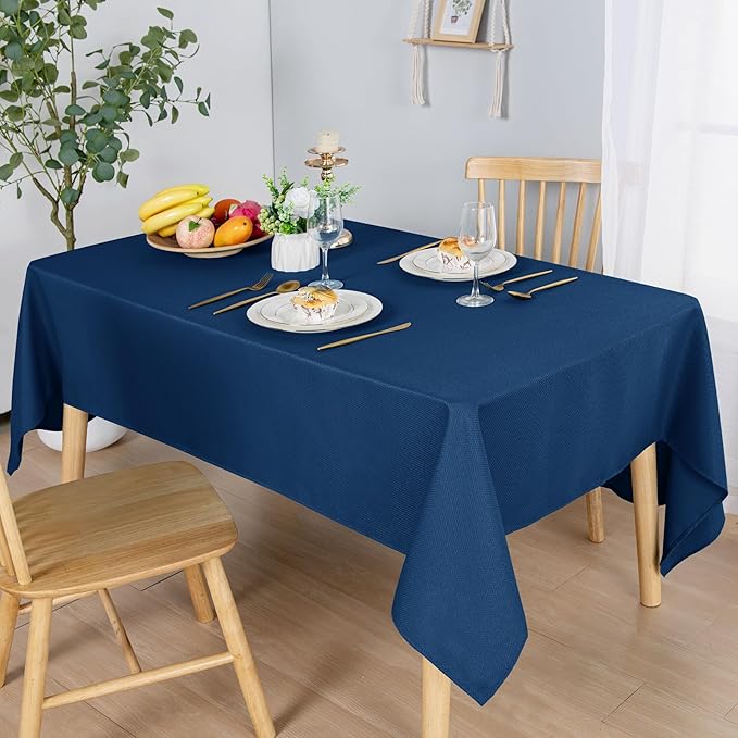 Hiasan 52 X 70 Inch Rectangle Textured Tablecloth - Waterproof Spillproof Antiwrinkle Jacquard Table Cloth for Kitchen and Dining Dinner, Outdoor Picnic, Holiday and Parties, Navy Blue
