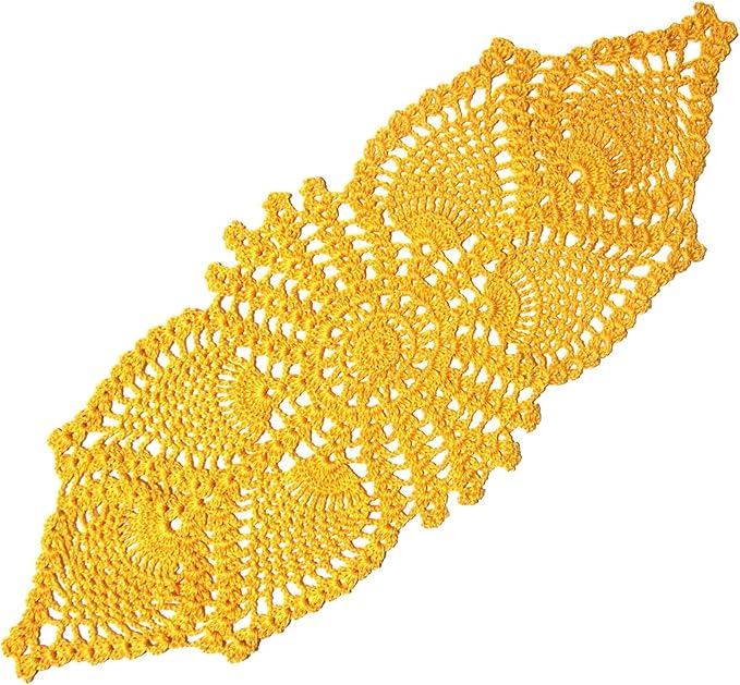 BIBITIME Crochet Lace Table Doilies Eyes Flower Doily Kitchen Vase Place Mats (Style02-Yellow, 7 in x 21 in,Pack of 1PC)