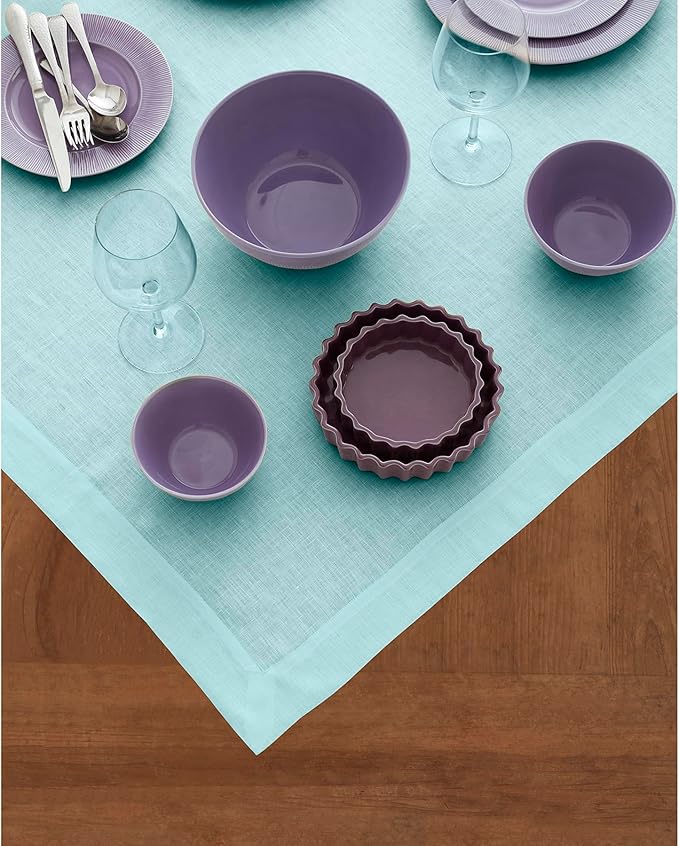 Solino Home Aqua Blue Linen Tablecloth 52 x 52 Inch - 100% Pure Linen Square Table Throw - Fete, Machine Washable Fabric Table Cloth for Winter, Spring, Easter
