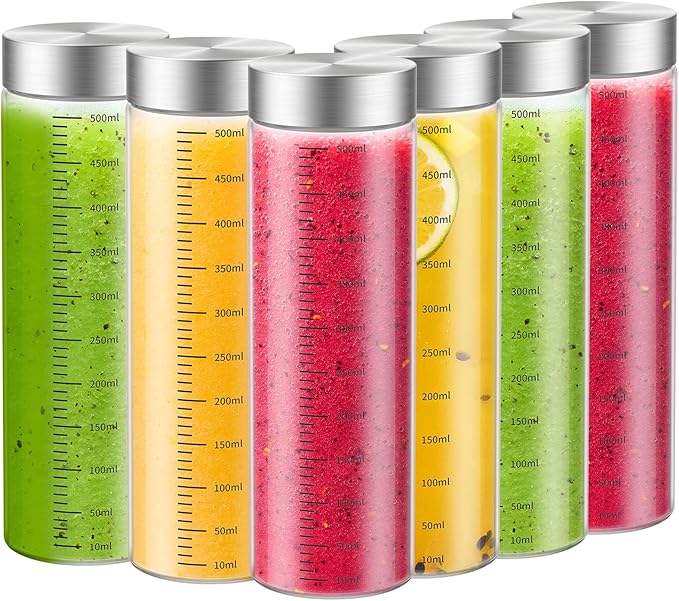 18 Oz Glass Bottles, 6 Pack Glass Juice Bottles with Lids, BPA Free, Borosilicate Glass, Leak Proof Lids for Juicing, Smoothies, Water Bottles, Food Storage, Shaker Bottles