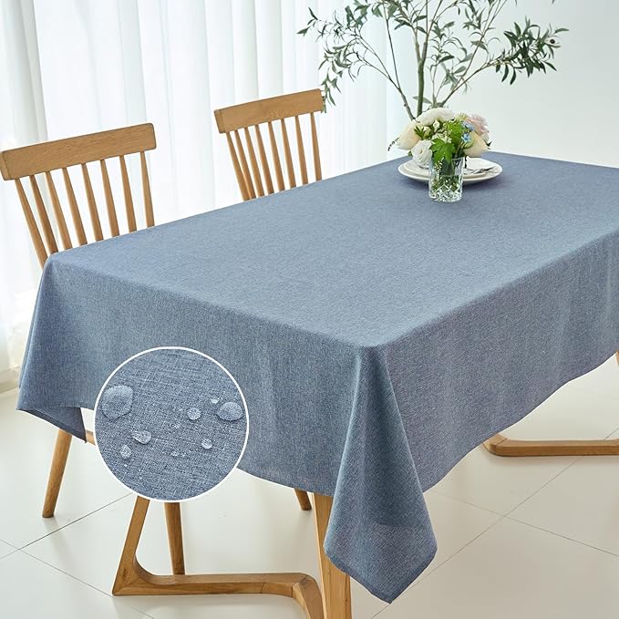 maxmill Square Tablecloth Linen Texture Stain Resistant Waterproof Wrinkle Resistant Washable Soft Table Cloth, Decorative Fabric Table Cover for Dining Room Dinner Party, 52 x 52 Inch, Demin Blue