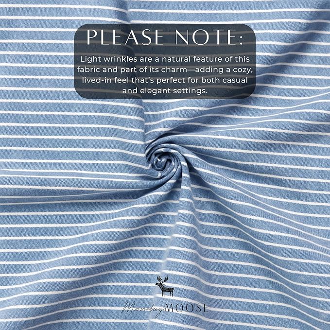 MONDAY MOOSE Striped Farmhouse Picnic Style Decoration Rectangle Natural Stonewashed Cotton Tablecloth for Kitchen, Dining Room, Restaurant (60x102 inch, Blue/White Stripes)