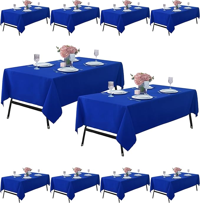 10-Pack 60x102 inch Royal Blue Table Cloths, Solid Stain and Wrinkle Resistant Oblong Tablecloth, Premium Plain Weave Polyester Fabric Rectangle Table Linen Covers for Hotel, Wedding