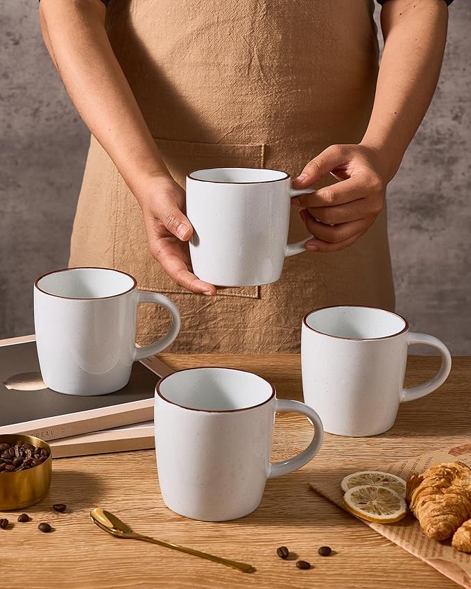 famiware Mercury Coffee Mugs 13 oz, Coffee Mugs Set of 4 with Handle, Cups for Latte, Hot Tea, Cappuccino, Mocha, Cocoa, White