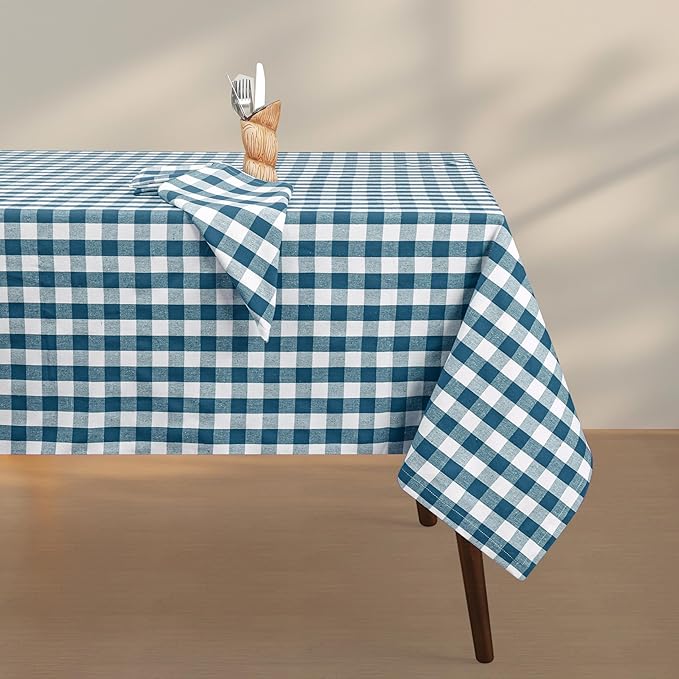 Gingham Buffalo Check 52"x70" Tablecloth 100% Cotton Washable Rustic Rectangle Table Cover Decorative for Gifts, Dining, BBQ, Buffet Parties & Camping - Teal