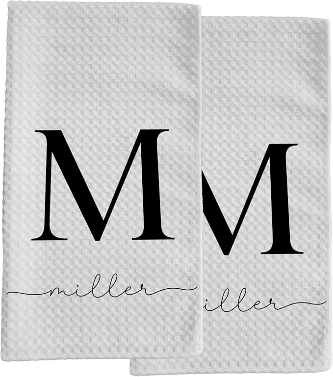 Custom Name Kitchen Towel | Personalized Tea Towel | Family Monogram Dish Towel | Farmhouse Decor | Hand Towel | Microfiber Dishcloth Gift (Set of 2 Towels)