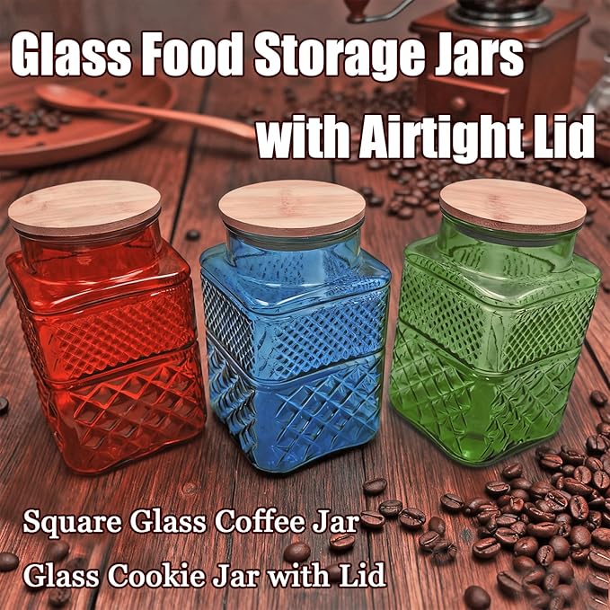 60 OZ Vintage Glass Jar with Airtight Lid Wood Spoon Set of 2 Decorative Glass Storage Jars Canister Container for Food Candy Cookie Coffee Bean Tea Nuts Snack Dog Treat Vase